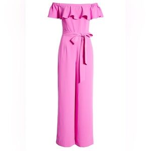 NWT Lilly Pulitzer Jood Off the Shoulder Jumpsuit Wild Fushia Size 0